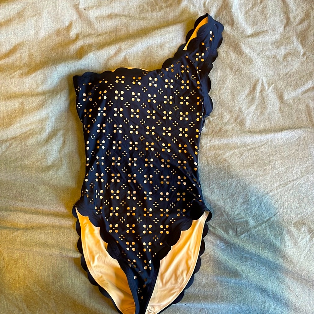 JCrew Scalloped One- Shoulder Eyelet Bathing Suit